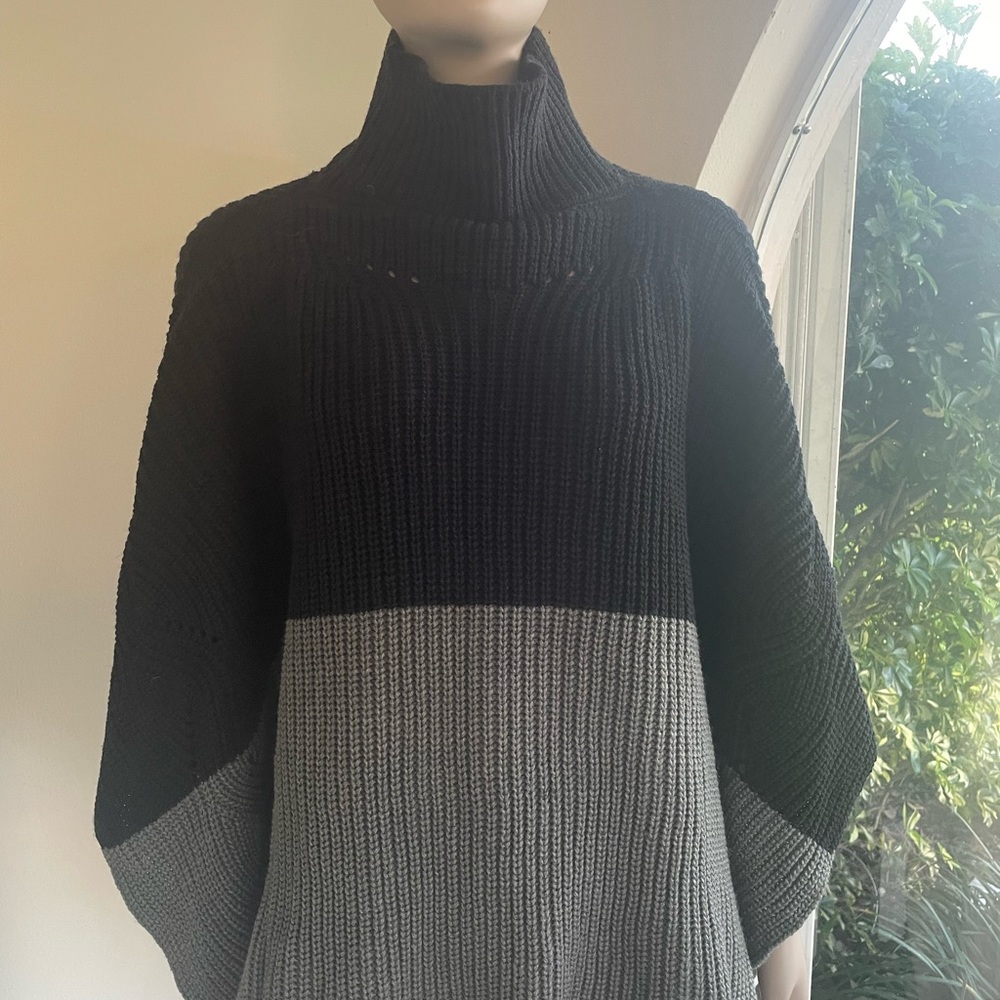 Turtleneck Sweater  Black & Grey  Ponchos type  Sustainable Materials OS NWT